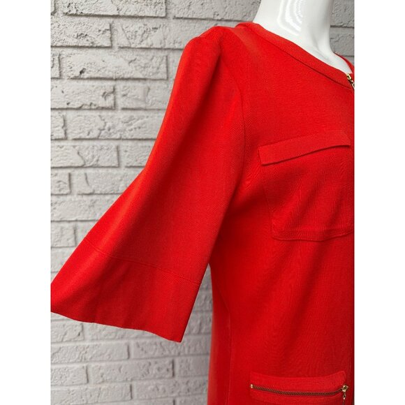 Misook Women Flame Red / Orange Full Front Zip -Up Knit Duster/ Dress Size M - Picture 7 of 9